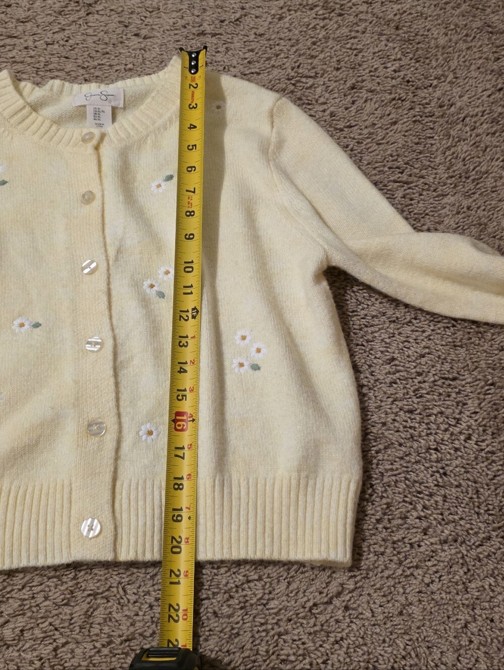 Embroidered Daisy Cottage Core Button Cardigan Womens XL Jessica Simpson Yellow - Picture 7 of 9